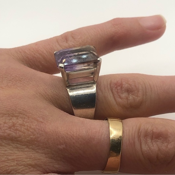 Vtg Sterling Ametrine Purple Peach Ombré Stone Wide Band Cocktail Ring Sz 8 - Picture 7 of 9